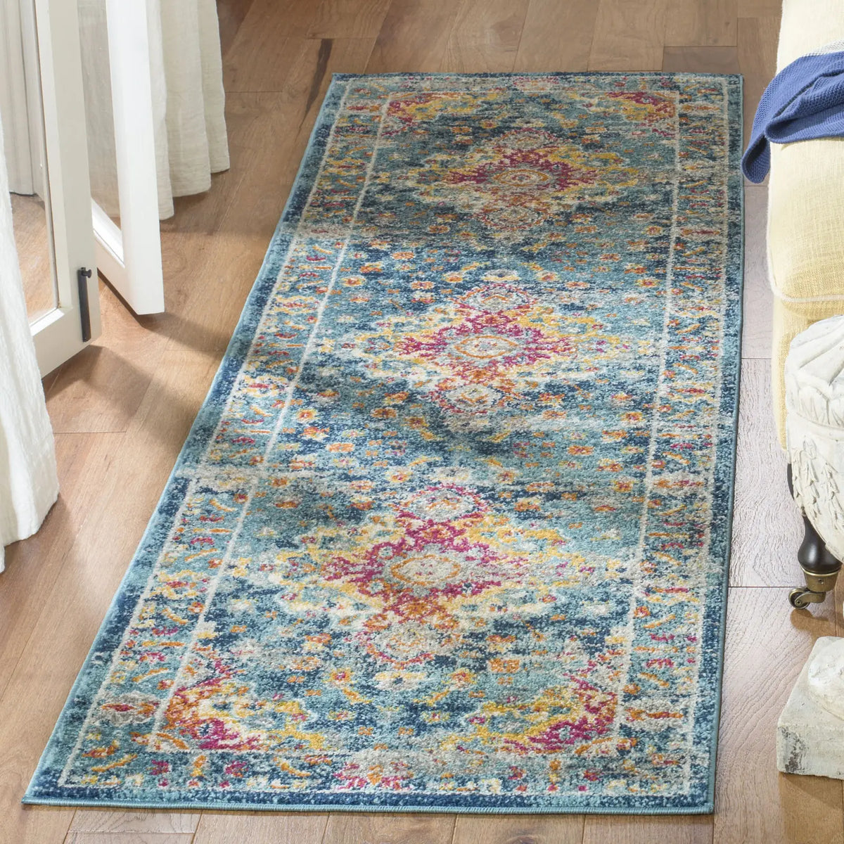 Safavieh Madison 2'-3" x 10'-0" Rug in Teal / Fuchsia