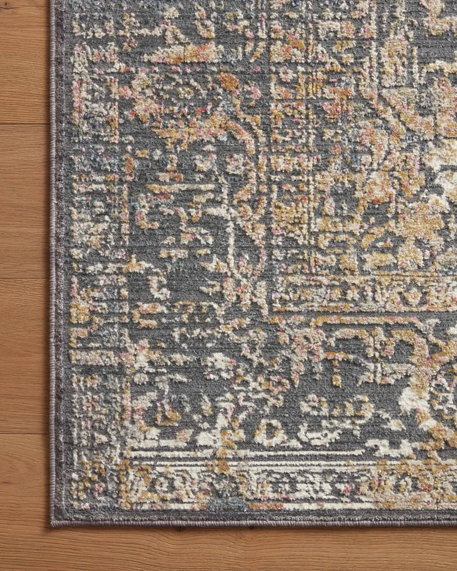 Loloi Indra Ina-05 Graphite/Sunset Rug - corner on wood