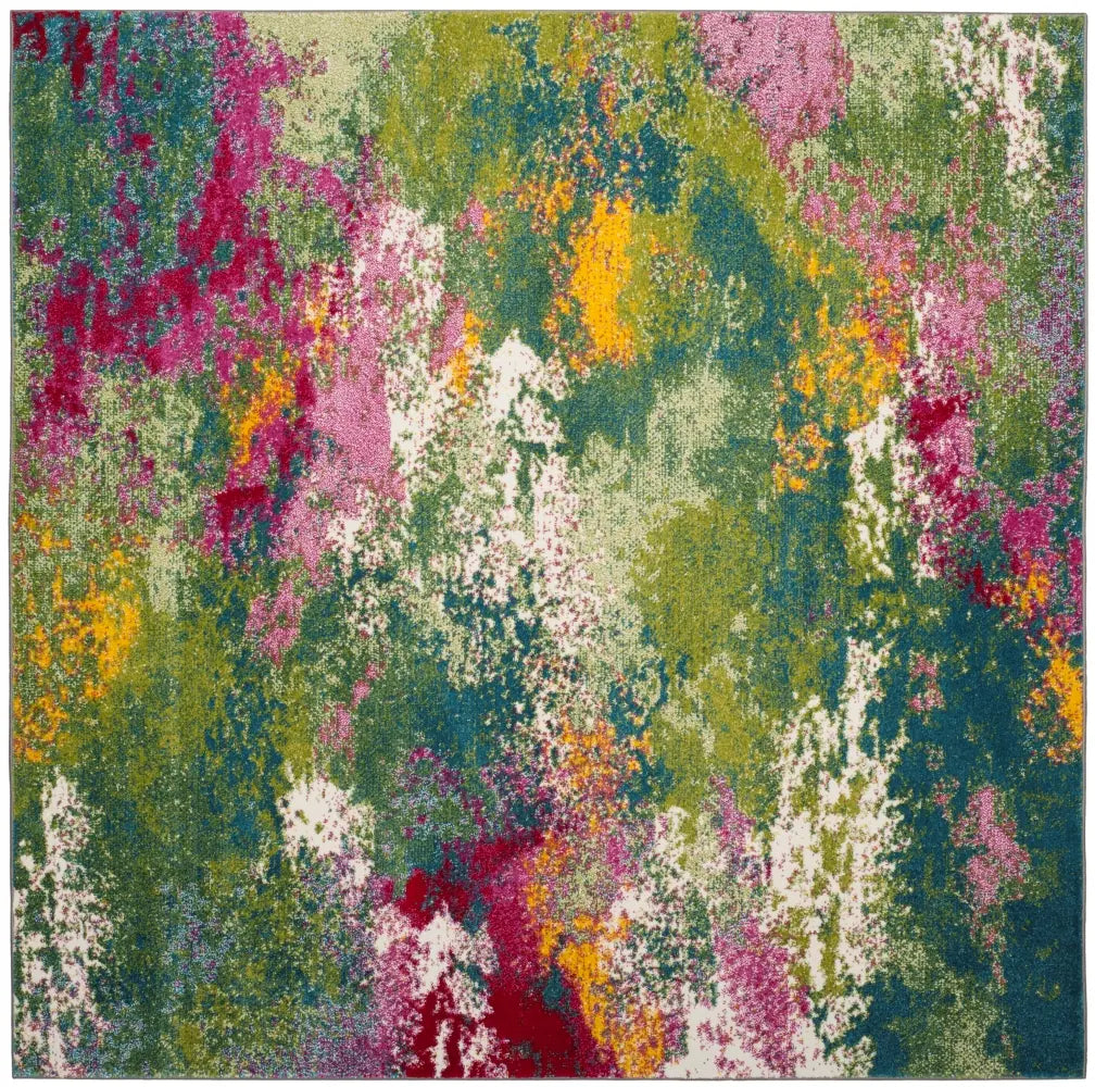 Safavieh Watercolor 6'-7" x 6'-7" Rug in Green / Fuchsia