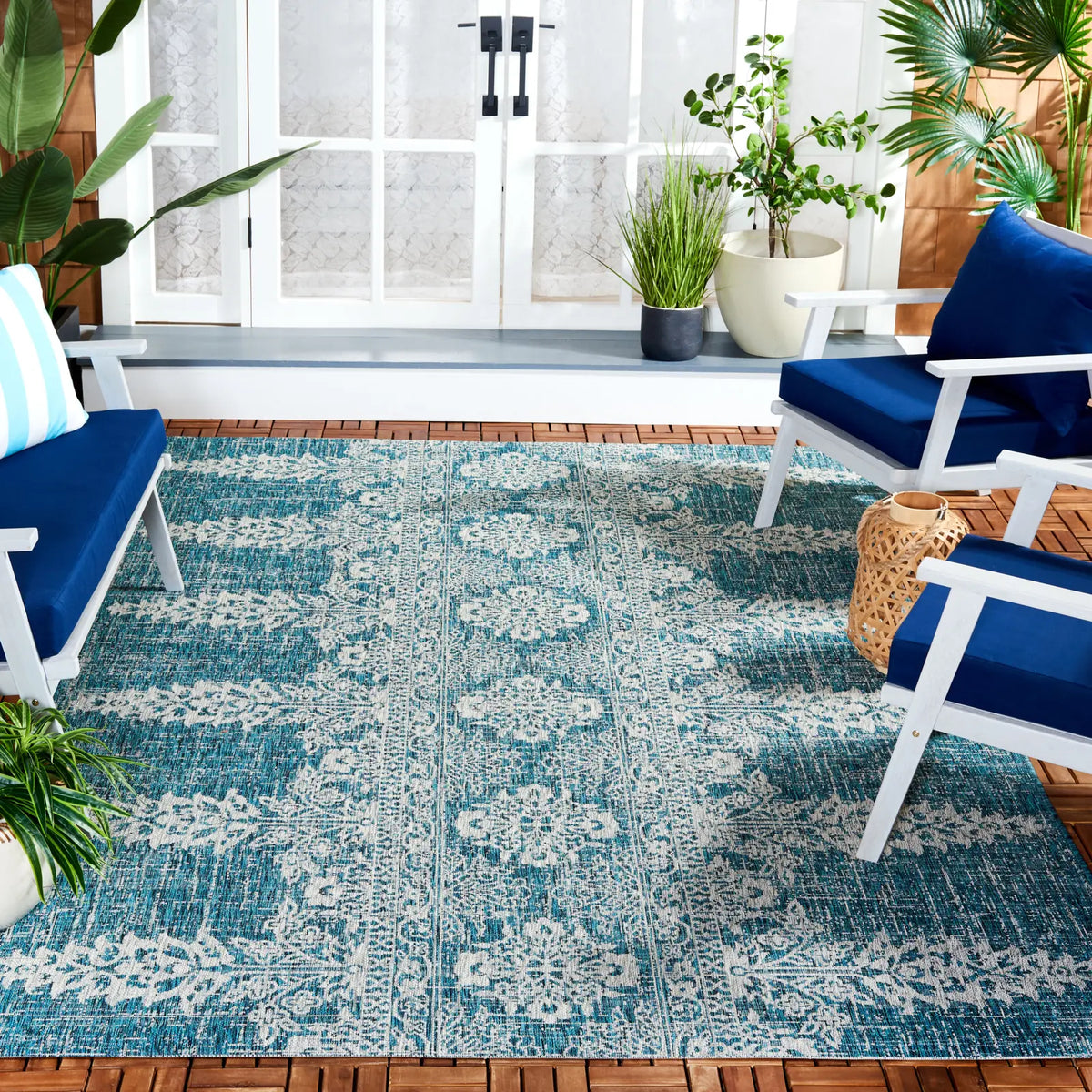 Safavieh Courtyard 6'-7" x 9'-6" Rug in Teal / Grey