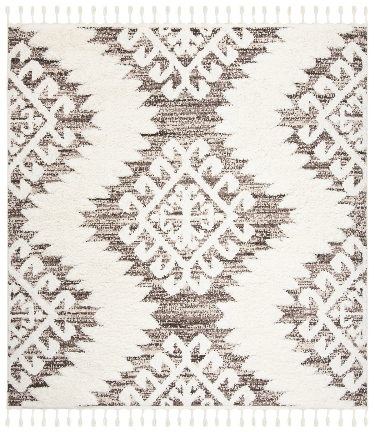 Safavieh Moroccan Tassel Shag 6'-7" x 6'-7" Rug in Ivory / Brown