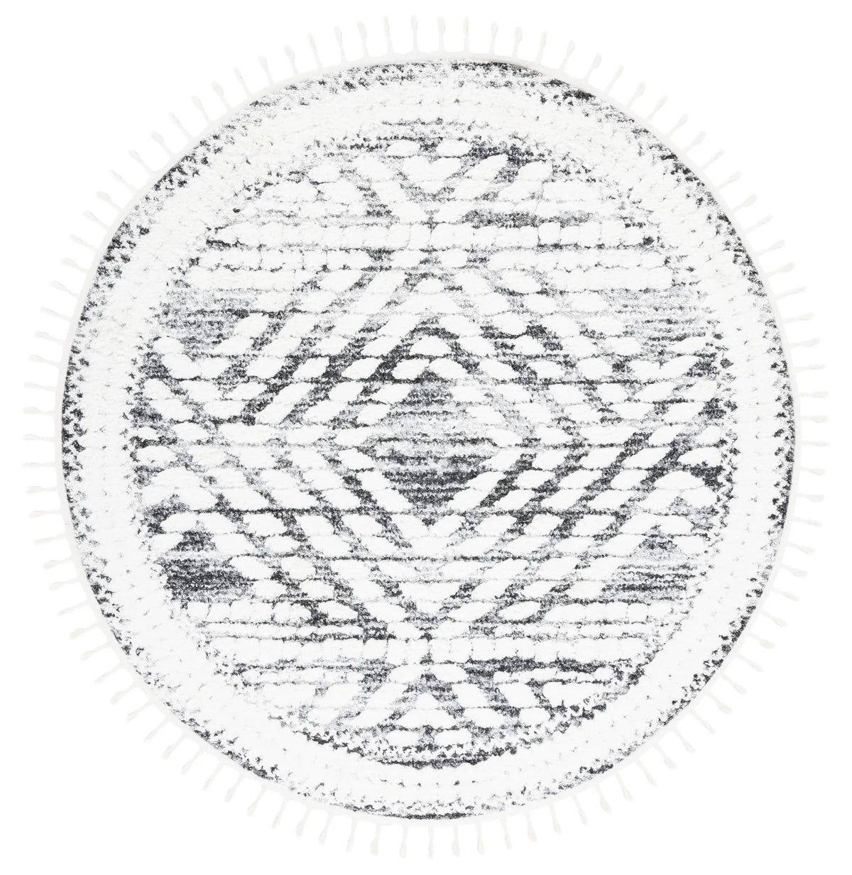 Safavieh Moroccan Tassel Shag 6'-7" x 6'-7" Rug in Ivory / Grey