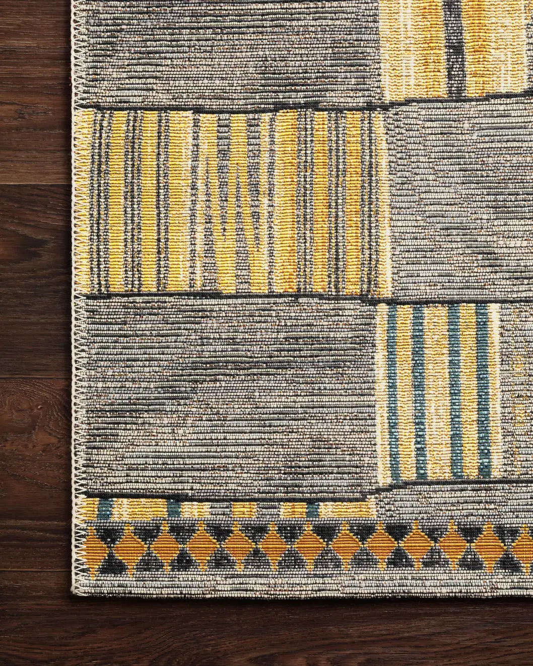 Loloi Mika Mik-10 Granite / Multi Rugs - corner on wood