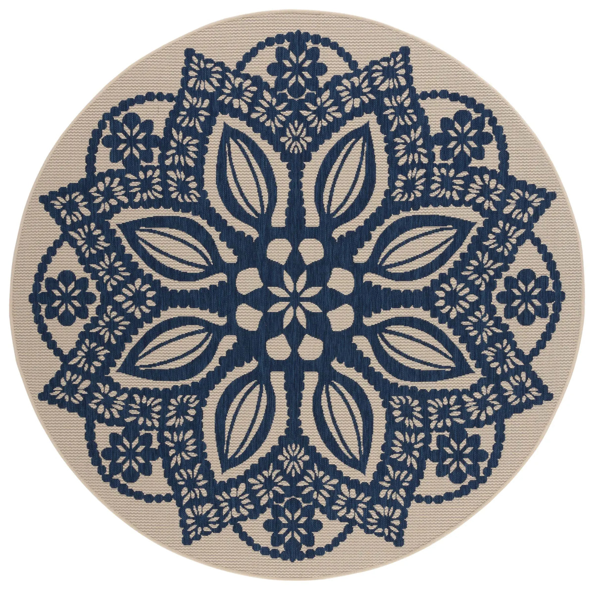 Safavieh Courtyard 6'-7" x 6'-7" Rug in Beige / Navy
