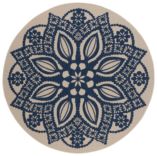Safavieh Courtyard 6'-7" x 6'-7" Rug in Beige / Navy