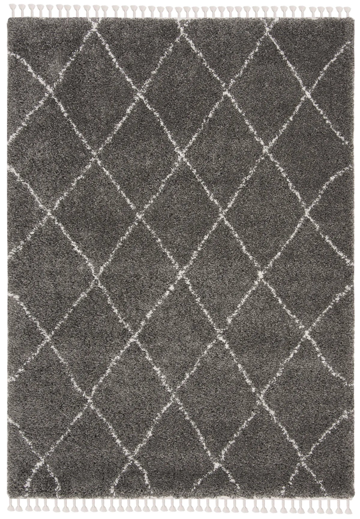 Safavieh Moroccan Fringe Shag 4'-0" x 6'-0" Rug in Grey / Ivory