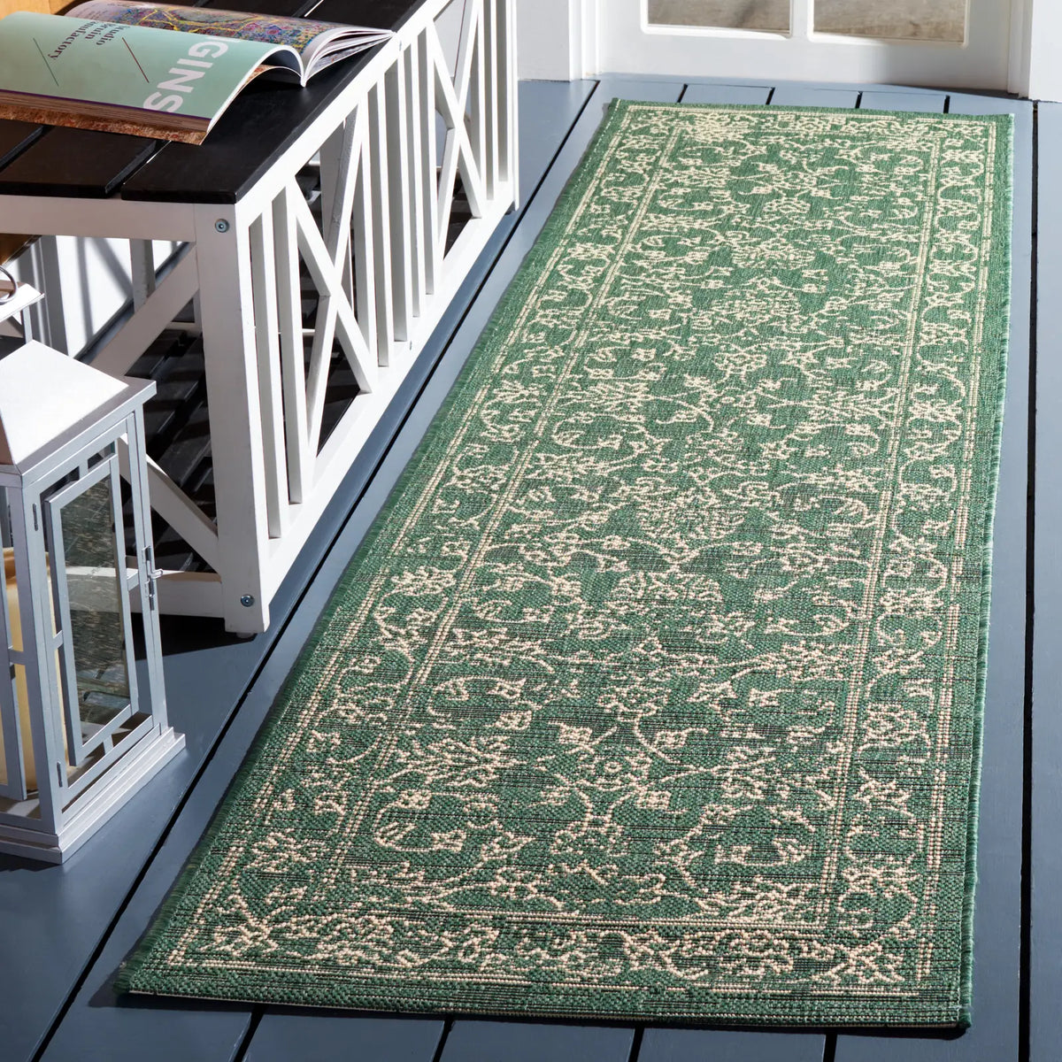 Safavieh Courtyard 2'-3" x 8'-0" Rug in Dark Green / Beige