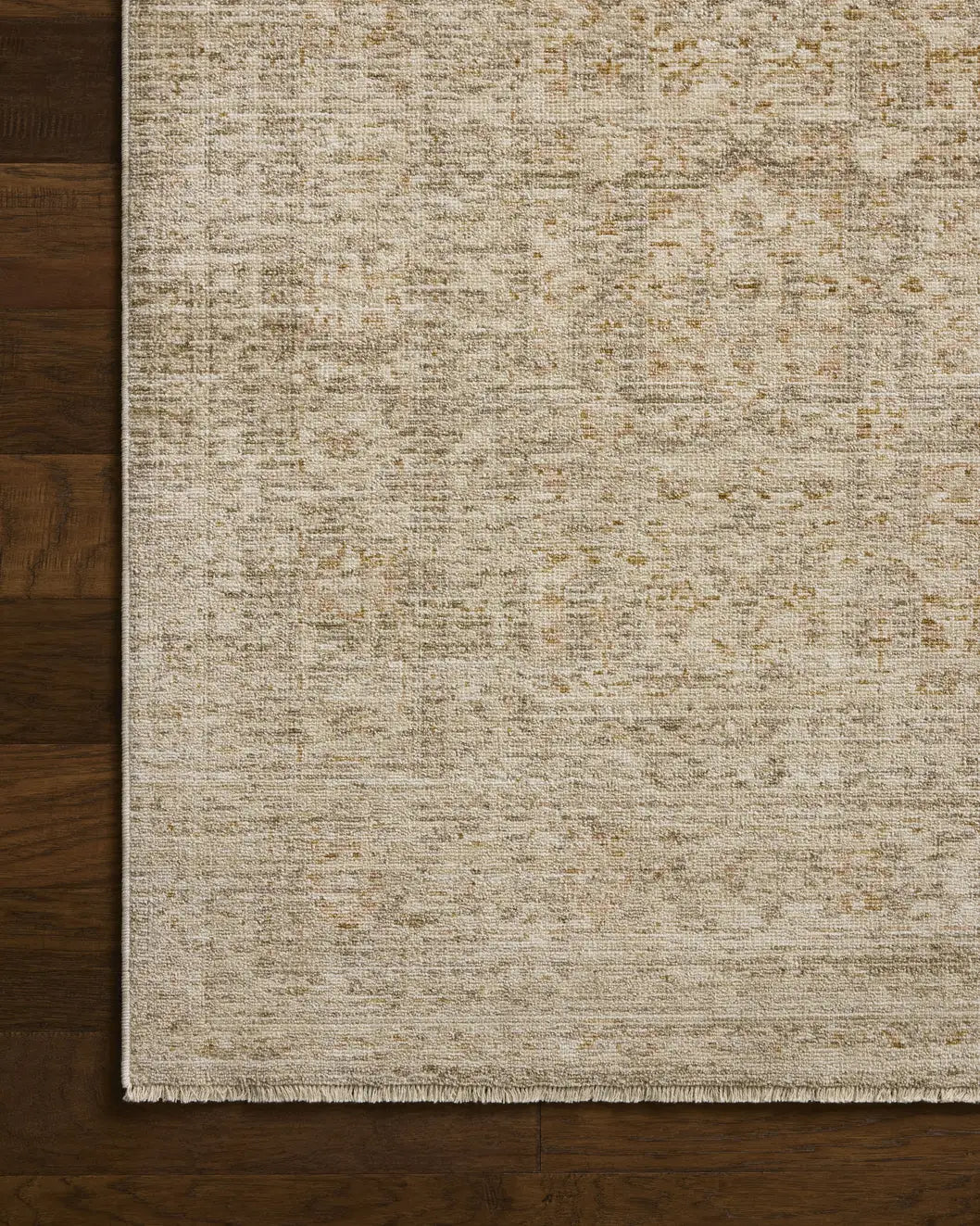 Loloi Elora ELR-03 Traditional Power Loomed Natural, Terracotta Rug - corner on wood