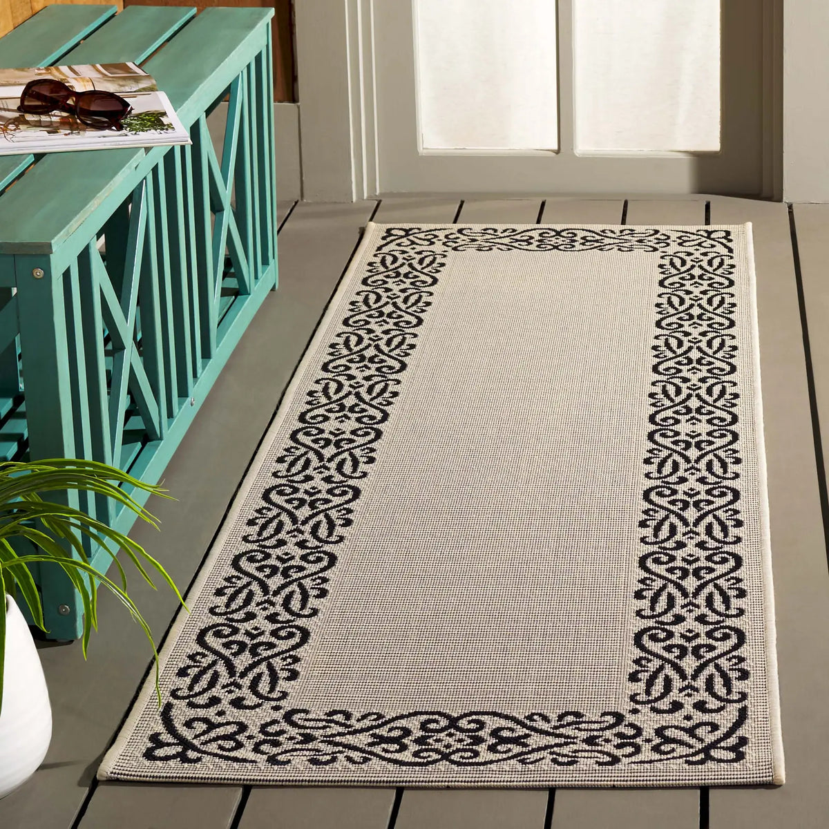 Safavieh Courtyard 2'-3" x 10'-0" Rug in Sand / Black