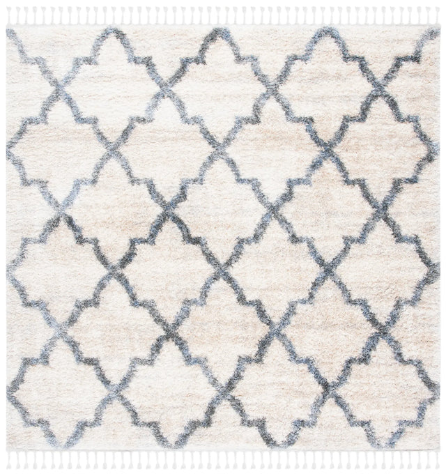 Safavieh Berber Fringe Shag 6'-7" x 6'-7" Rug in Cream / Grey