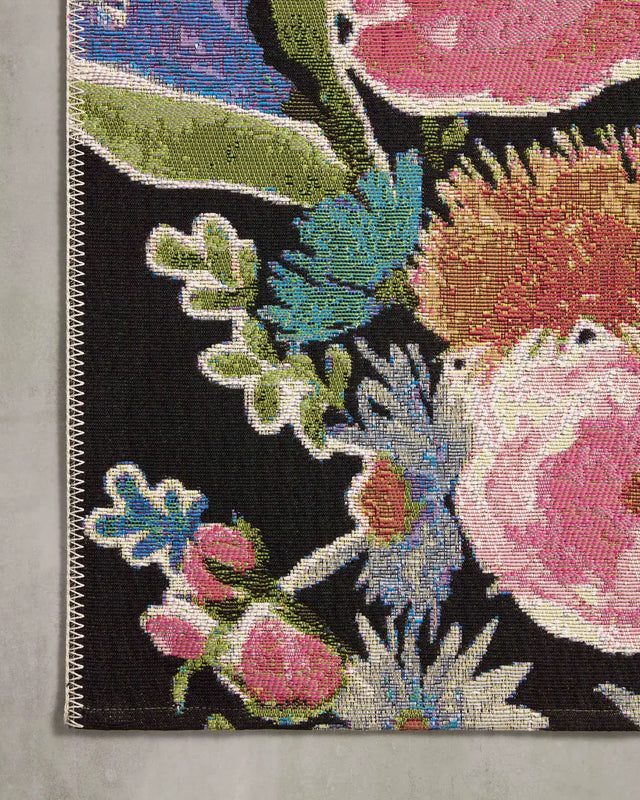 Loloi Botanical Bot-01 Black/Multi Rug - corner on wood