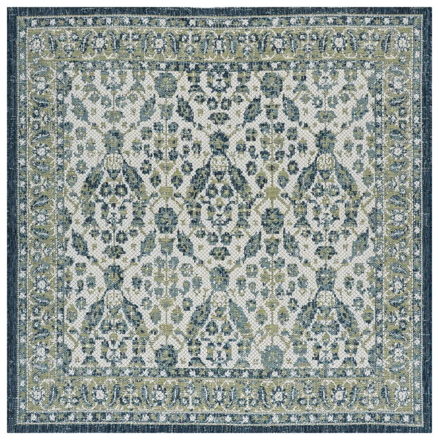 Safavieh Courtyard 6'-7" x 6'-7" Rug in Green Ivory / Navy Light Blue