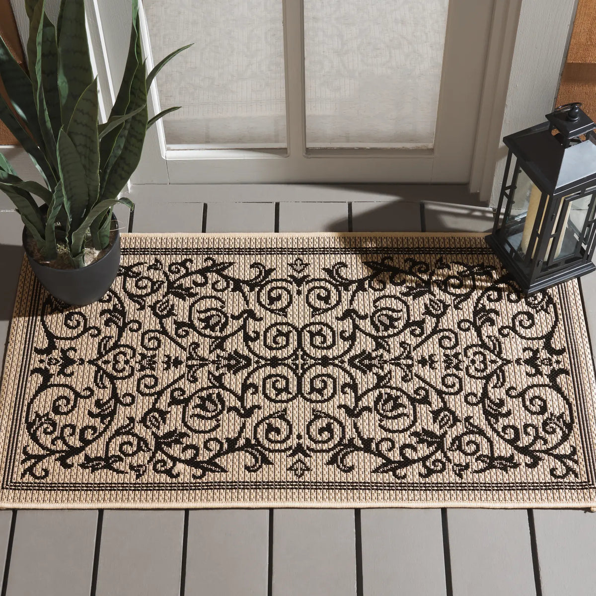 Safavieh Courtyard 2'-0" x 3'-7" Rug in Sand / Black