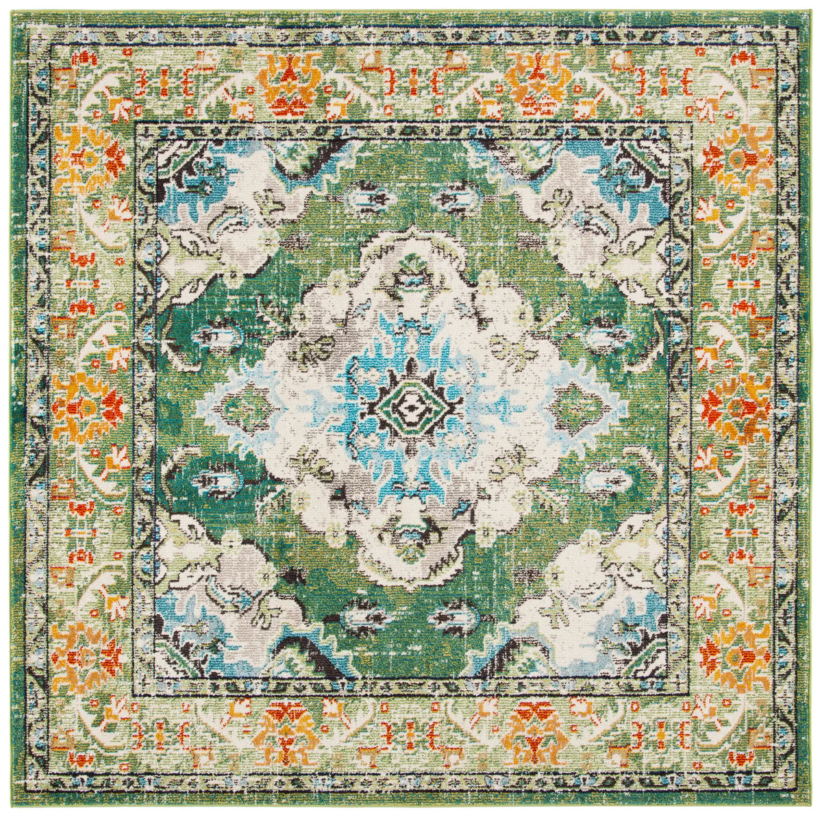 Safavieh Monaco 6'-7" x 6'-7" Rug in Forest Green / Light Blue