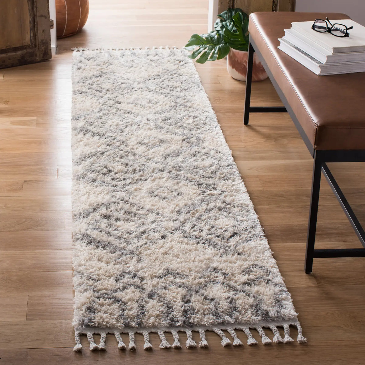 Safavieh Berber Fringe Shag 2'-0" x 8'-0" Rug in Cream / Grey