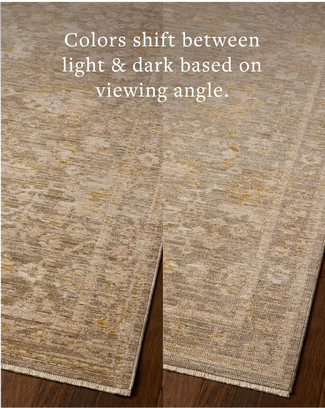 Loloi Elora ELR-04 Traditional Power Loomed Bark, Spice Rug - angled corner on wood