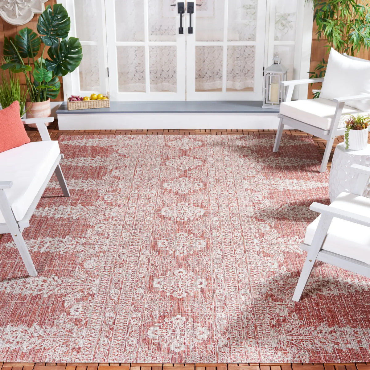 Safavieh Courtyard 8'-0" x 11'-0" Rug in Rust / Grey