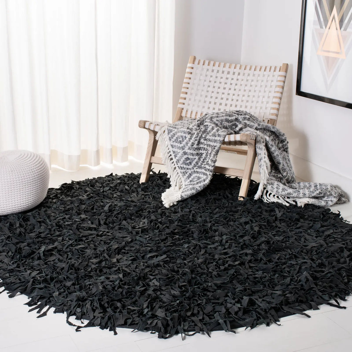 Safavieh Leather Shag 6'-0" x 6'-0" Rug in Black