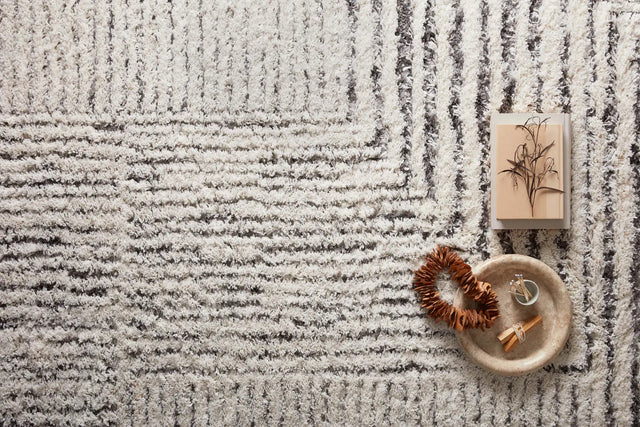 Loloi Levitt Shag Lev-02 Ivory/Grey Rug - styled aerial 1