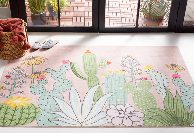 Safavieh Door And Kitchen Mat 3'-0" x 5'-0" Rug in Pink / Green