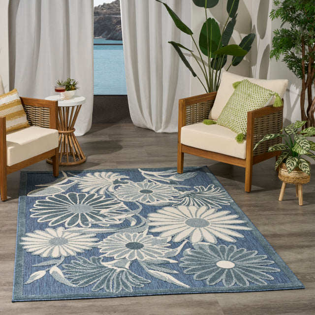 Nourison Aloha ALH33 Machine Made Blue Rug