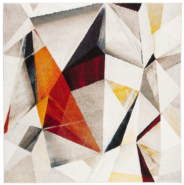 Safavieh Porcello 6'-7" x 6'-7" Rug in Light Grey / Orange