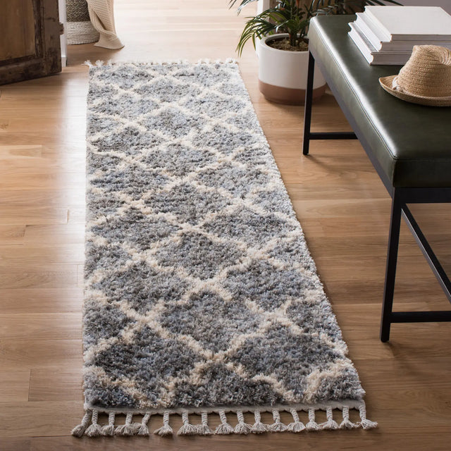 Safavieh Berber Fringe Shag 2'-0" x 8'-0" Rug in Grey / Cream