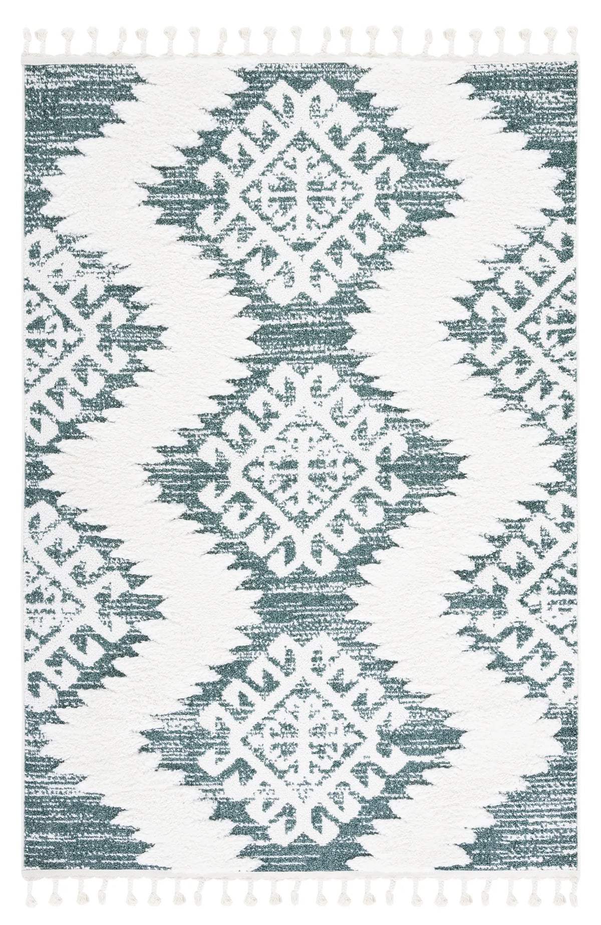 Safavieh Moroccan Tassel Shag 4'-0" x 6'-0" Rug in Green / Ivory