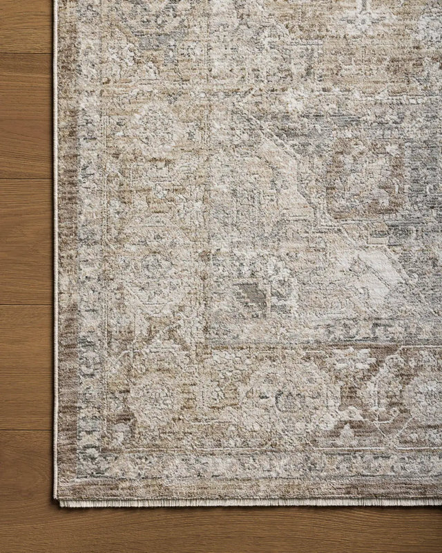 Loloi Tabitha Tai-01 Khaki/Slate Rug - corner on wood