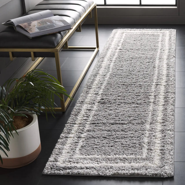 Safavieh Border & Stripe Shag 200 2'-2" x 8'-0" Rug in Grey / Ivory