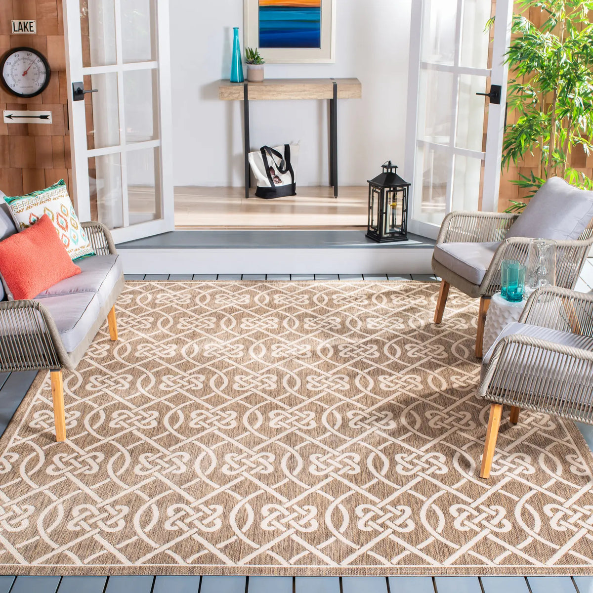 Safavieh Courtyard 6'-7" x 9'-6" Rug in Mocha / Light Beige