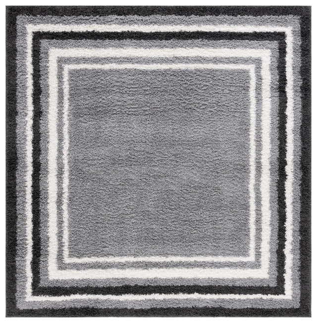 Safavieh Border & Stripe Shag 200 6'-7" x 6'-7" Rug in Grey / Black
