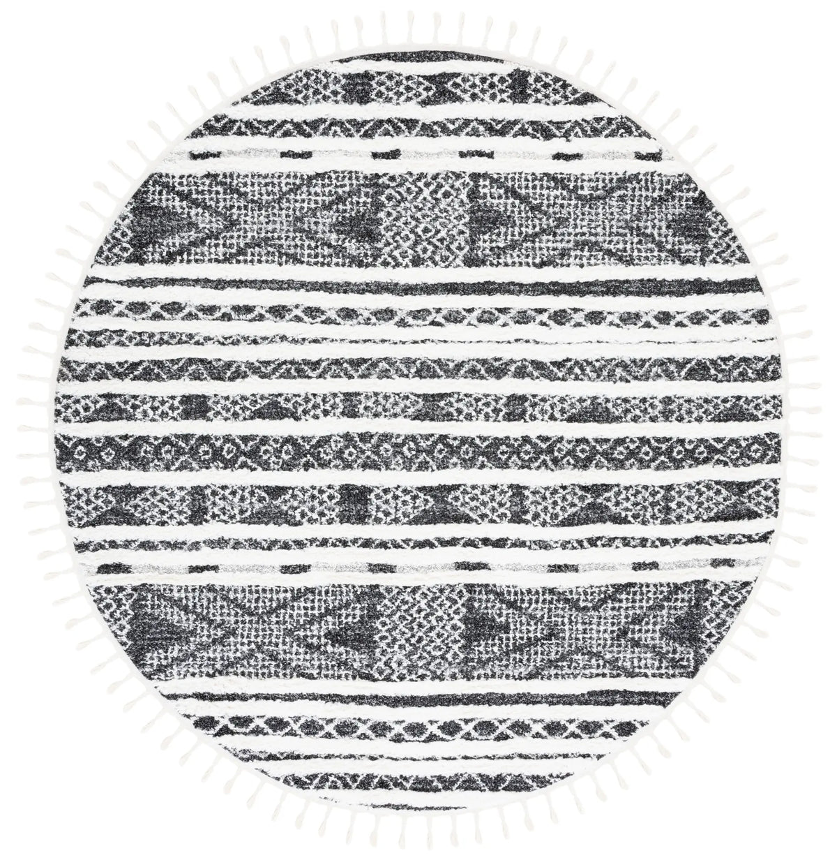 Safavieh Moroccan Tassel Shag 6'-7" x 6'-7" Rug in Black / Ivory