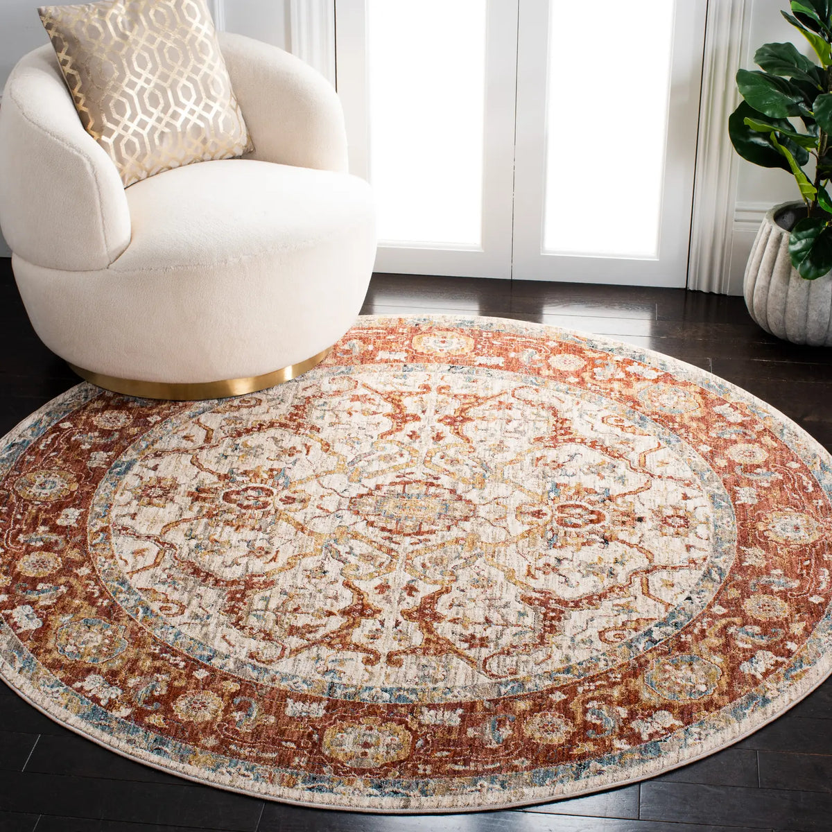 Safavieh Valencia 6'-4" x 6'-4" Rug in Ivory / Rust