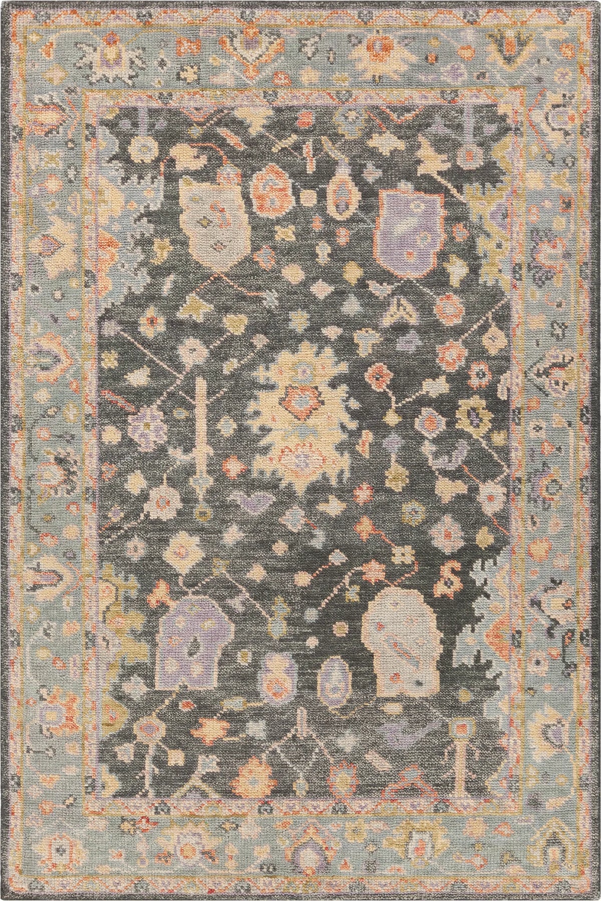 Chandra Wendi WEN-58100 Black / Blue / Orange / Multi rug, flat view