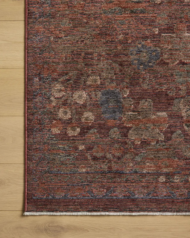 Loloi Winchester WNC-08 Traditional Power Loomed Ruby, Mushroom Rug - corner on wood