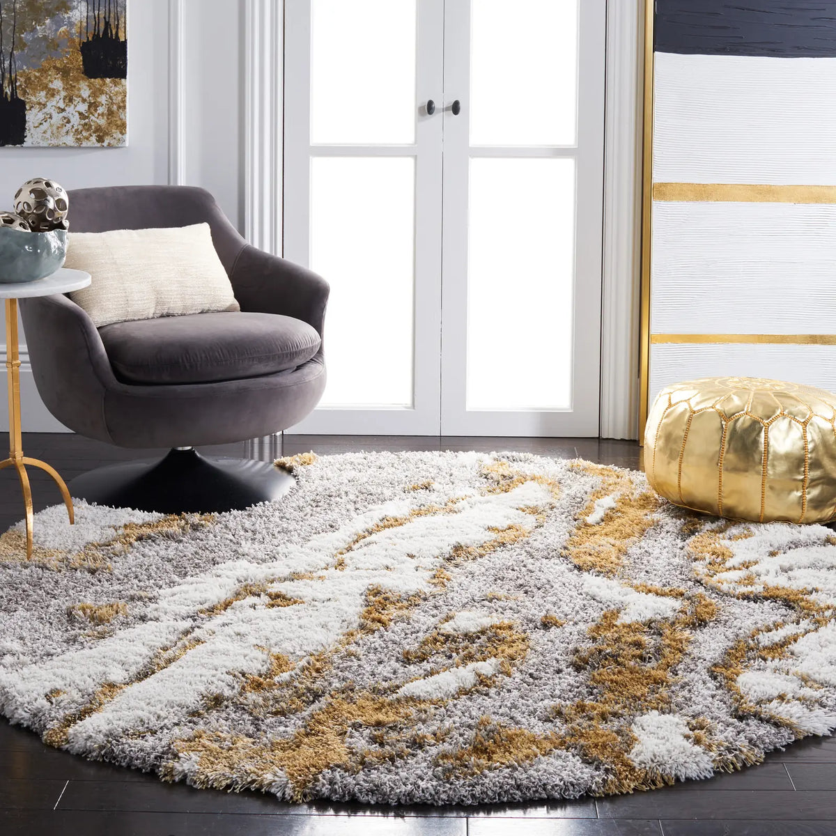Safavieh Horizon Shag 800 10'-0" x 10'-0" Rug in Grey / Gold