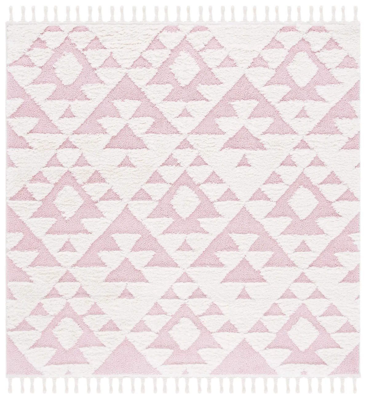 Safavieh Moroccan Tassel Shag 6'-7" x 6'-7" Rug in Ivory / Pink