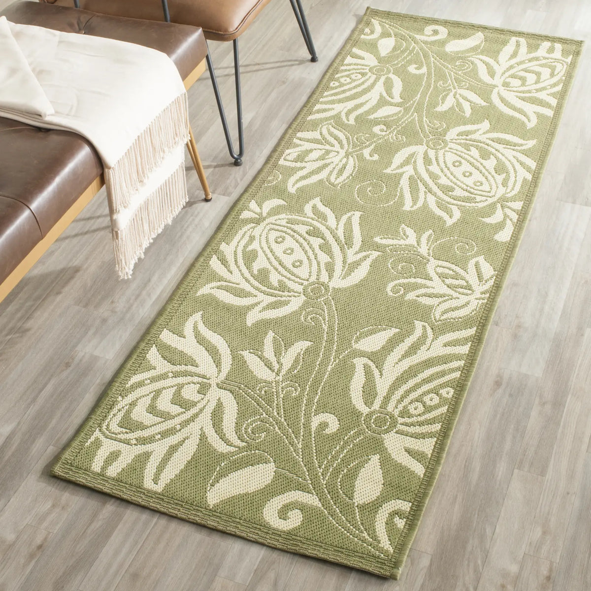 Safavieh Courtyard 2'-3" x 10'-0" Rug in Olive / Natural