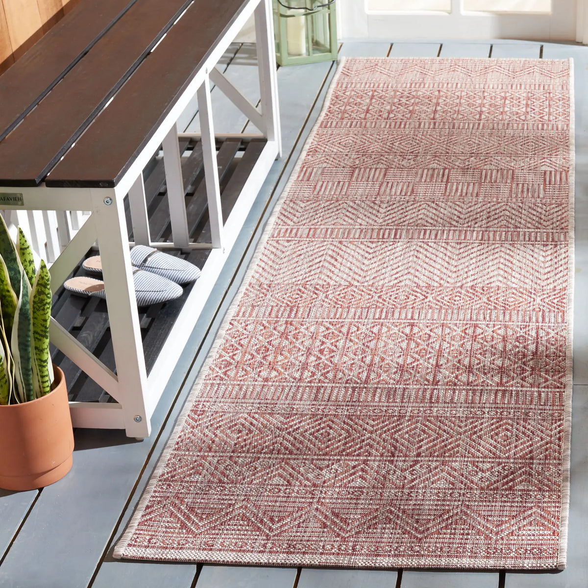 Safavieh Courtyard 2'-3" x 8'-0" Rug in Beige / Rust