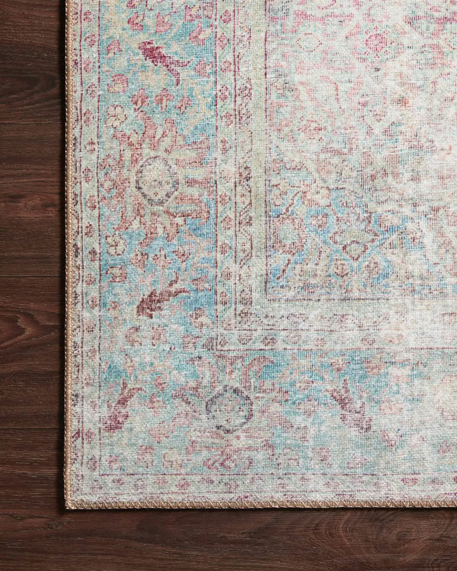 Loloi Wynter Wyn-04 Red/Teal Rugs - corner on wood