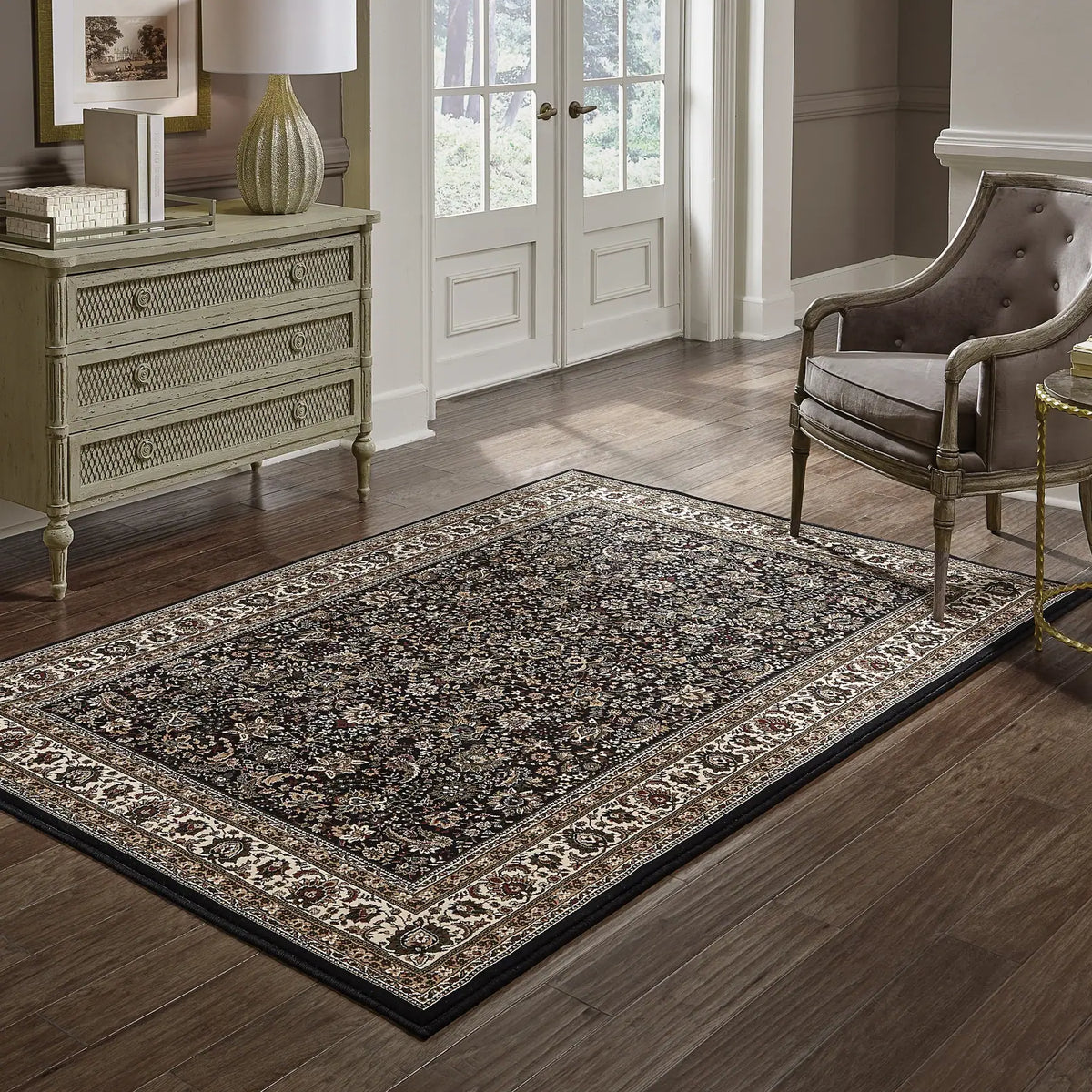 Oriental Weavers Sphinx Ariana 213k8 Black / Ivory Rugs - room scene