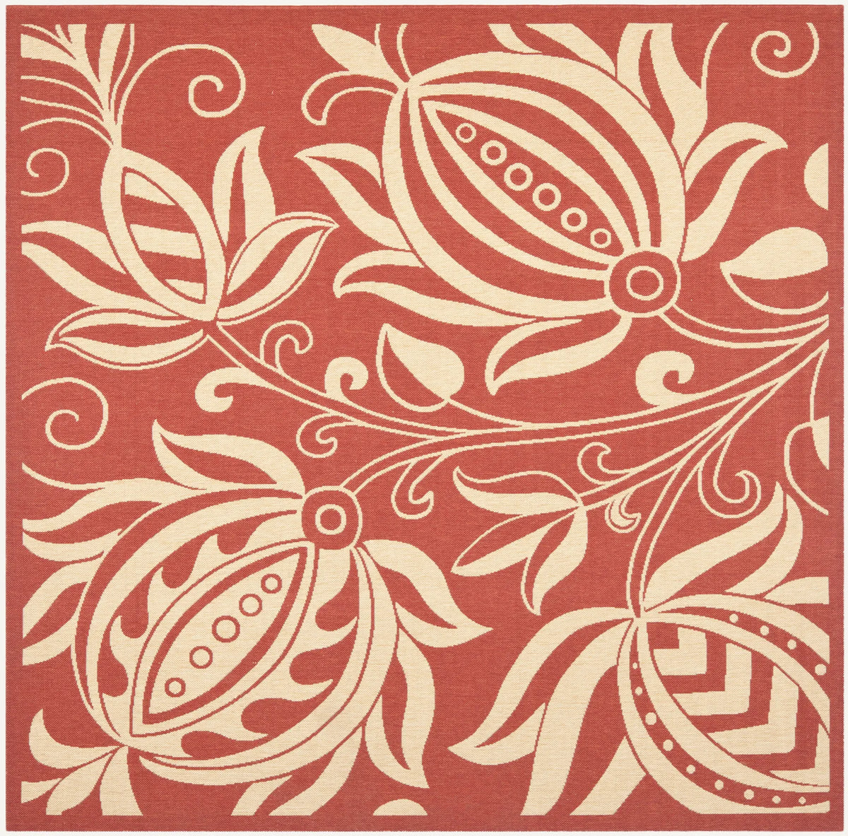 Safavieh Courtyard 7'-10" x 7'-10" Rug in Red / Natural