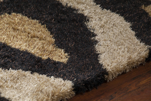 Chandra Amazon AMA-5602 Tan and Gold and Brown and Black rug, side detail view