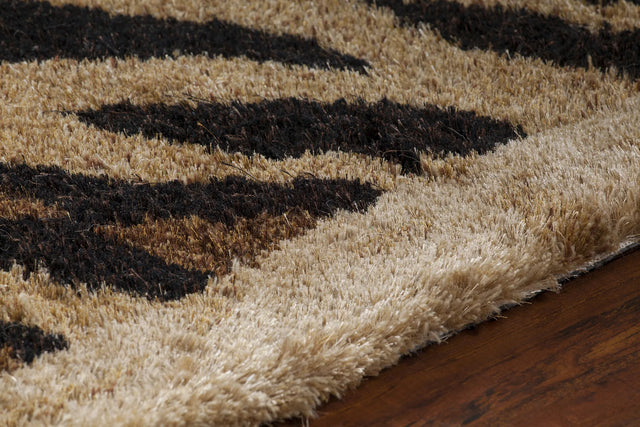 Chandra Amazon AMA-5603 Tan and Gold and Brown and Black rug, side detail view