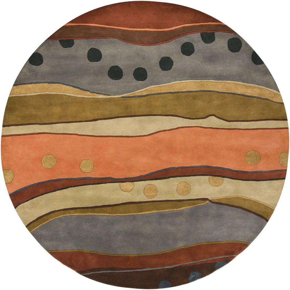 Chandra Antara ANT-117 Grey and Orange and Multi round rug, flat view