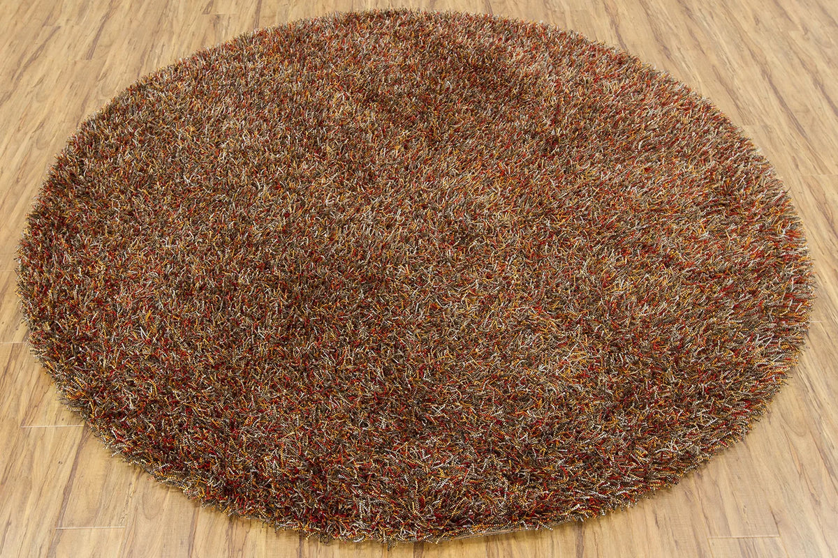 Chandra Astrid AST-14301 Red and Orange and Brown and Grey and Black round rug, flat view