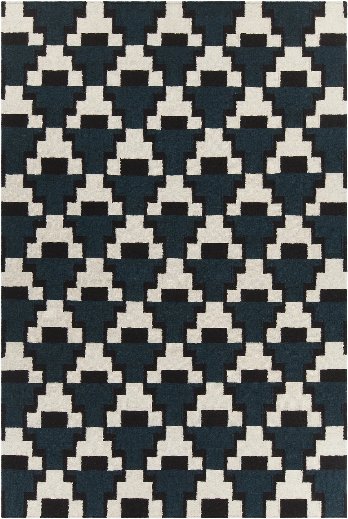 Chandra Avon AVO-34400 Blue and Black and White rug, flat view