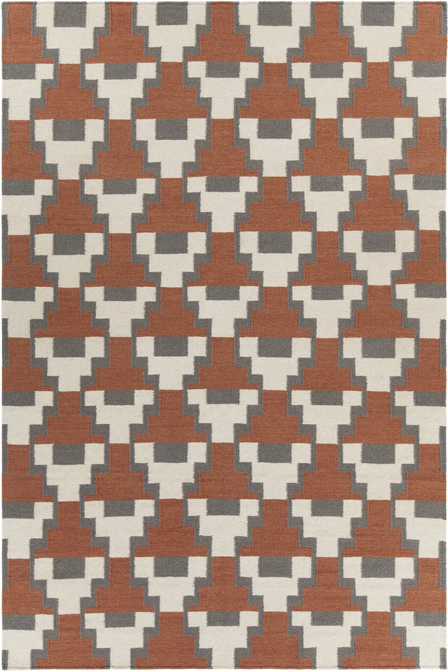 Chandra Avon AVO-34401 Rust and Grey and White rug, flat view