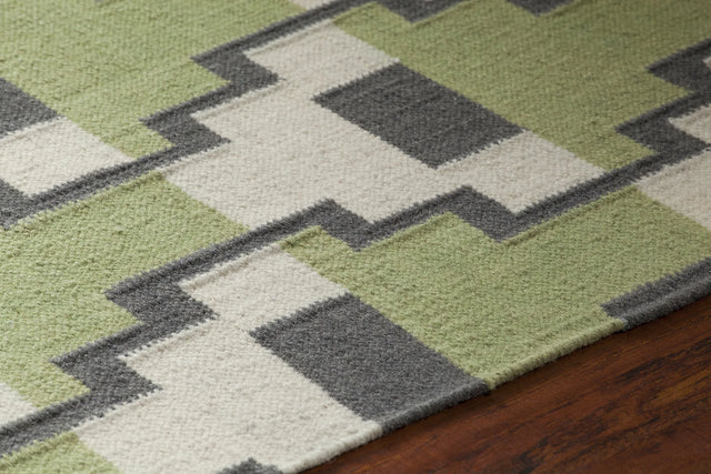 Chandra Avon AVO-34402 Green and Grey and White rug, side detail view